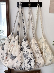 Butterfly Print Lace Shoulder Bag Vintage Frayed Edges Large Capacity Tote Commuting Underarm Crossbody Bag For Women