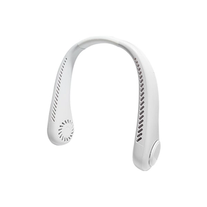Portable bladeless neck fan with USB charging in white finish and U-shaped design