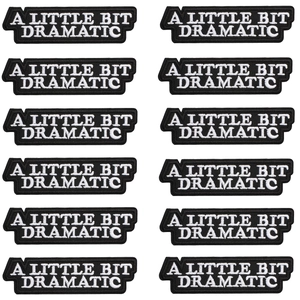 Embroidered A Little Bit Dramatic patches in black and white 12-piece set for bag decoration