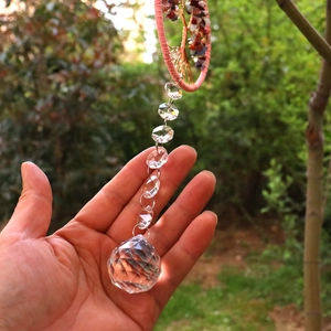 Natural crystal tree of life dream catcher hanging with colorful beads and glass prisms