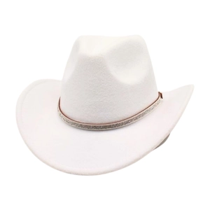 White wool felt western cowboy hat with a sparkling rhinestone decorative band