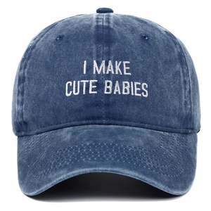 Casquette de baseball en coton bleu marine lavé avec broderie I MAKE CUTE BABIES vintage