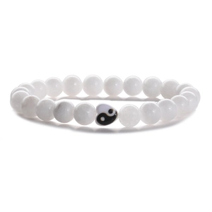 White turquoise beaded bracelet featuring a heart-shaped Yin Yang symbol for couples