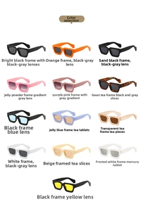 Grid display showing thirteen colorful retro square sunglasses in various frame tints