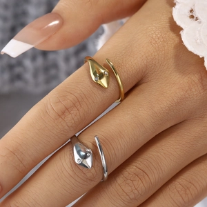Snake Ring For Women Adjustable Stainless Steel 14K Gold Plated Cubic Zirconia Animal Spiral Minimalist Fashion Jewelry