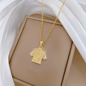 Luxury gold-toned jersey pendant necklace with crystals and number 10 on silk fabric