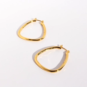 Classic 24k gold-plated geometric square hoop earrings with minimalist metal style