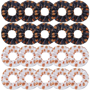 Bulk set of 20 satin scrunchies with basketball prints in black and white colors