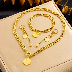 Gold Plated Stainless Steel Necklace Bracelet Earrings Vintage Retro Coin Star Pendant Boho Jewelry For Women