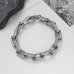 Iced Out Rhinestone Link Bracelet Necklace Titanium Steel Bamboo Chain Hip Hop Fashion Jewelry Unisex