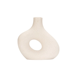 Minimalist beige ceramic ring vase with speckled texture for modern home decor