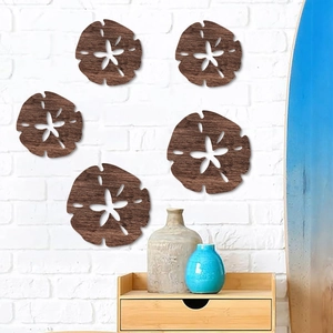 Set decorativo da parete di 5 pezzi in legno di noce con motivi di dollaro di sabbia