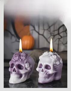 Detailed view of rose skull candle mold with clear grain and gothic floral 3D carving