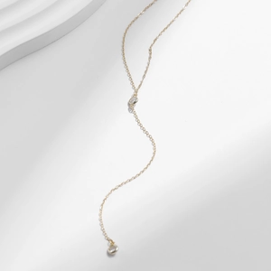 Elegant gold 925 sterling silver Y-shaped necklace with dual round sparkling gems
