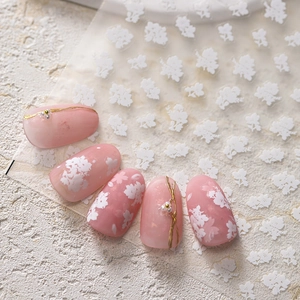 3D Relief Nail Art Stickers Japanese White Cherry Blossom Flower Ultra Thin Self Adhesive Manicure Decals For Women