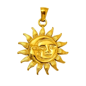 Retro stainless steel sun and moon face tarot pendant in a golden metallic finish