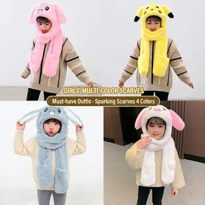 Plush 3-in-1 hat scarf gloves for kids with moving ears and LED glowing effect