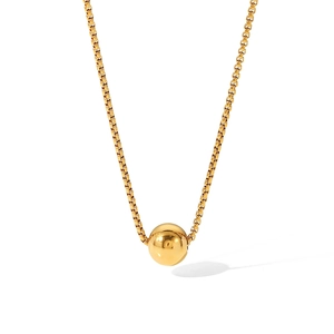 Stainless Steel Round Ball Pendant Necklace For Women Gold Plated Adjustable Box Chain Minimalist Elegant Jewelry