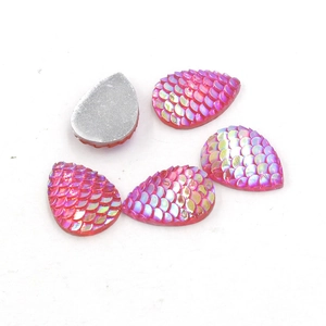 Pink teardrop resin gemstones with fish scale texture and iridescent AB colorful finish