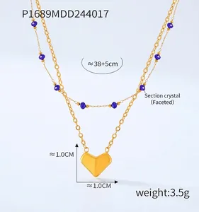 Detailed view of layered necklace size showing 38+5cm chain and 1cm heart pendant