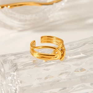18K gold plated minimalist wave knot stainless steel open ring for women