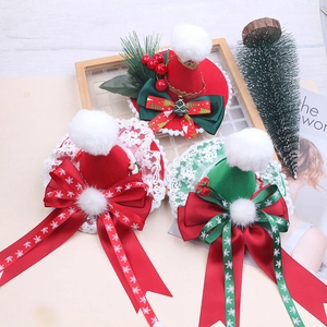 Mini Fermagli Per Capelli Cappello Di Babbo Natale Con Fiocco Pizzo Palla Di Pelo Per Ragazze Festa DIY
