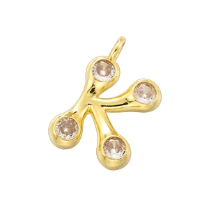 Detailed close-up of 18K gold plated letter K pendant with sparkling zircon inlays