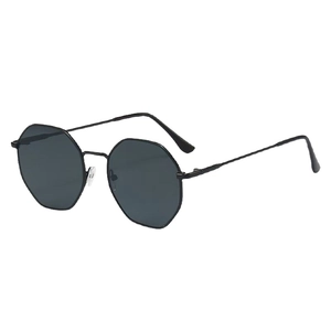 Octagonal metal frame sunglasses with dark grey lenses and retro geometric design