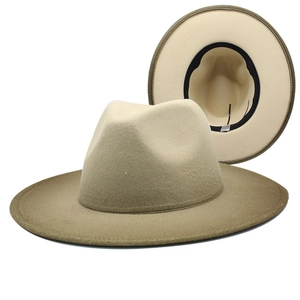Classic khaki wool felt fedora jazz hat with wide brim and notched crown for women
