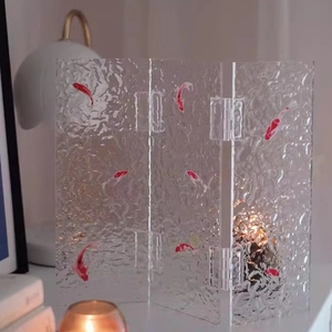 Acrylic folding screen with red koi fish and water ripple texture for table decoration