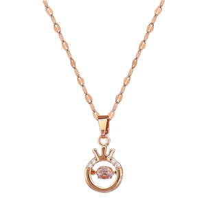 Elegant rose gold crown pendant necklace with pink crystal and sparkling stones