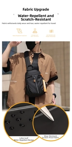 Waterproof and scratch-resistant black nylon chest bag with fashion strap detail