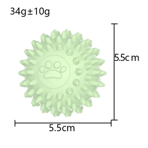 Green hollow TPR pet toy ball with paw prints, durable dental care, 5.5cm diameter 34g weight