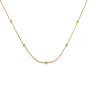 Minimalist 18k gold plated stainless steel snake bone chain necklace with five round beads