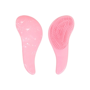 Pink marble pattern detangling hairbrush with ergonomic design and soft bristles