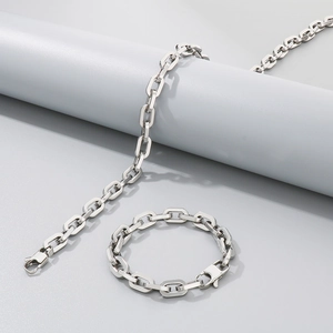 Close-up of dual silver square link chains in stainless steel for DIY jewelry and crafts