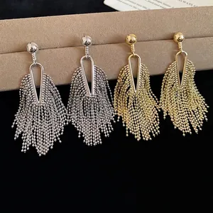 French vintage long tassel drop earrings in gold and silver metal for women