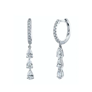 S925 Sterling silver hoop earrings featuring three tiered teardrop zircon stones
