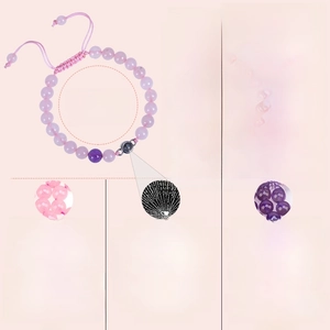 Bracelet en cristal rose tissé avec pierre de projection 100 langues et détails