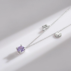 S925 sterling silver Scorpio necklace with purple gemstone and crystal letter M pendant
