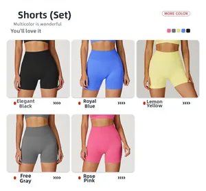 Détail de shorts de yoga sans couture taille haute en cinq couleurs vives de sport