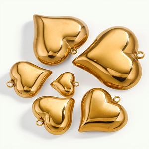 Polished Heart Pendants Stainless Steel Hollow 3D Texture Waterproof DIY Jewelry Making Accessories Minimalist Style For Women