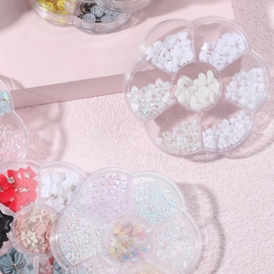 Assorted nail art charms kit with aurora bears and butterfly rhinestones in petal boxes
