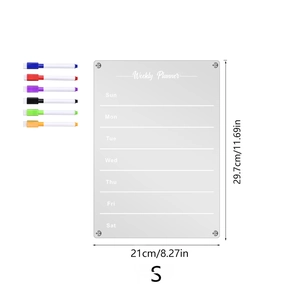 Detailed size view of a 21x29.7cm magnetic acrylic weekly planner with 6 markers