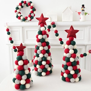 Mini wool felt Christmas tree ornaments and garlands set in red green and white colors