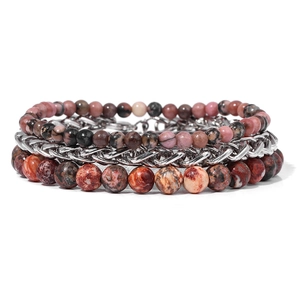 Vintage Stainless Steel Chain Natural Stone Beaded Bracelet Multilayer Bohemian Men Jewelry Leopard Skin Lava Rock Tiger Eye Bracelet