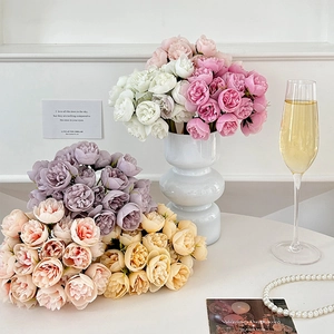 Elegant 27-head artificial tea rose and peony bouquet for home wedding decor