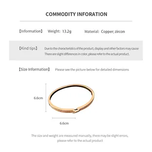 Spécifications détaillées de taille pour le bracelet jonc en cuivre doré 18 carats et zircon