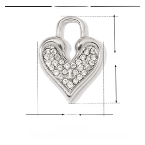Dimensions détaillées du pendentif cadenas coeur en acier inoxydable et strass argent