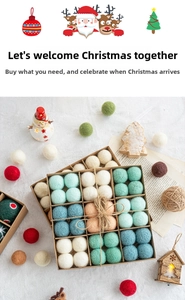 Christmas wool felt ball set in a craft gift box with snowflake and holiday ornaments